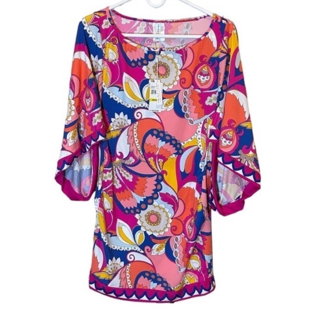 NWT$152 | Trina Turk Sevilla Floral Swim Jersey Cover Up Tunic Dress Sz M